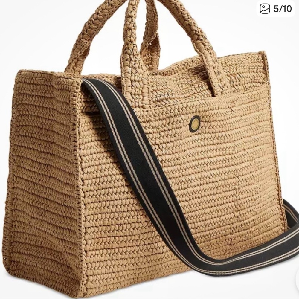 Coach Natural Woven Tote with Black Accents - Picture 3 of 7